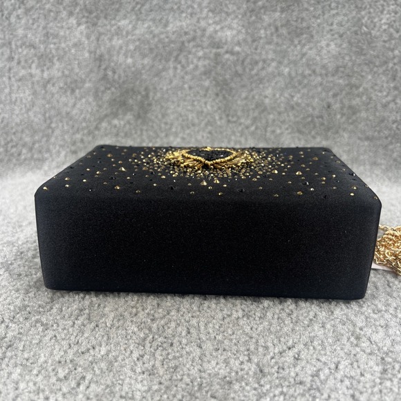 Alessia Black Box Clutch Beaded Gold Heart Rhinestone Crossbody Purse NWT Glam - Picture 7 of 8